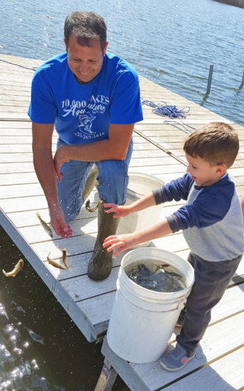 releasing fish into the pond